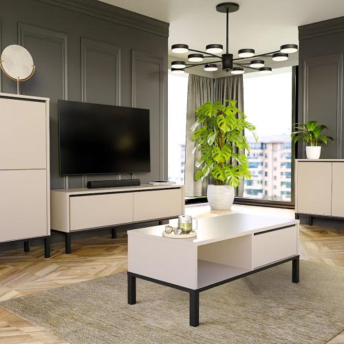 Przejdź do produktu Zestaw mebli do salonu Yori Kashmir - Rtv + Regał + Stolik / na wysokich czarnych nóżkach / push-to-open