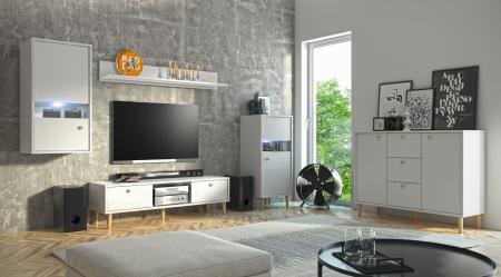 Meblościanka do salonu BESTA BIAŁA / BUK - wizualizacja HD