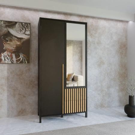 Szafa AGNAR 2D CZARNA / LUSTRO - wizualizacja