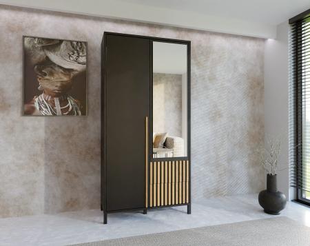 Szafa AGNAR 2D CZARNA / LUSTRO - wizualizacja HD