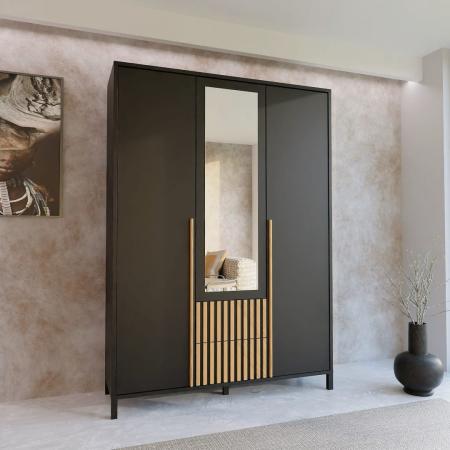 Szafa AGNAR 3D CZARNA / LUSTRO - wizualizacja