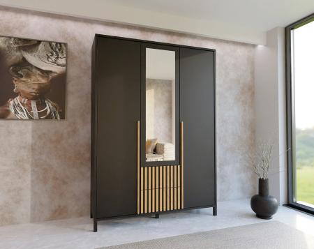 Szafa AGNAR 3D CZARNA / LUSTRO - wizualizacja HD