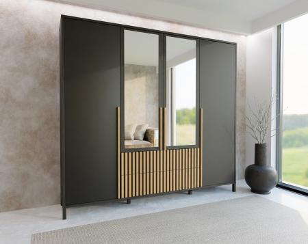 Szafa AGNAR 4D CZARNA / LUSTRO - wizualizacja HD