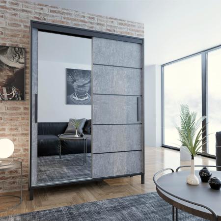 Szafa przesuwna BRAGA BETON (LISTWY/LUSTRO) - wizualizacja