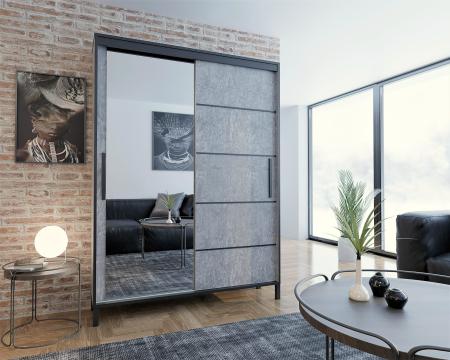 Szafa przesuwna BRAGA BETON (LISTWY/LUSTRO) - wizualizacja HD