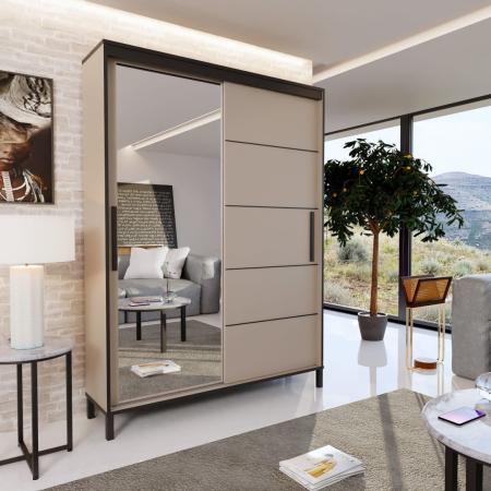 Szafa przesuwna BRAGA KASHMIR (CZARNE LISTWY/LUSTRO) - wizualizacja