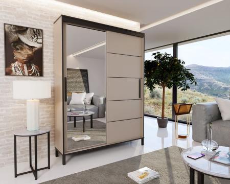 Szafa przesuwna BRAGA KASHMIR (CZARNE LISTWY/LUSTRO) - wizualizacja HD