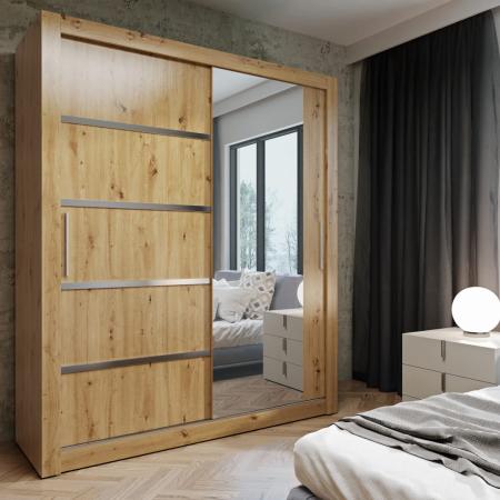 Szafa przesuwna MONAKO ARTISAN (1 LUSTRO + SREBRNE LISTWY) - wizualizacja