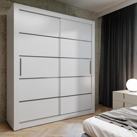 Szafa przesuwna MONAKO BIAŁA (Czarne Listwy) - wizualizacja