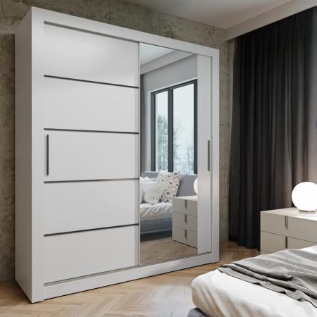 Szafa przesuwna MONAKO BIAŁA (1 LUSTRO + CZARNE LISTWY) - wizualizacja