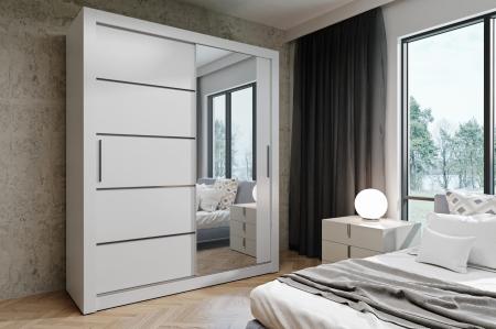 Szafa przesuwna MONAKO BIAŁA (1 LUSTRO + CZARNE LISTWY) - wizualizacja HD