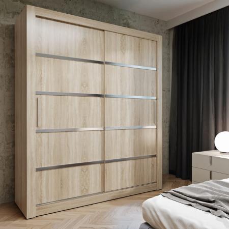 Szafa przesuwna MONAKO SONOMA (Gładka + Srebrne Listwy) - wizualizacja