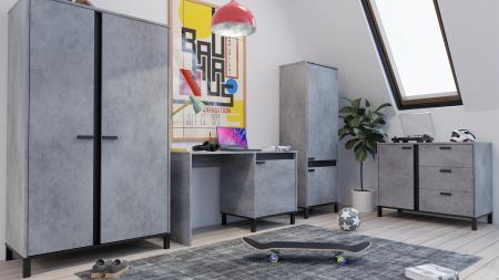 Wizualizacja całego zestawu mebli młodzieżowych BRILO Beton HD