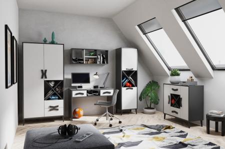 Wizualizacja całego zestawu mebli HIX Grafit-Biały HD