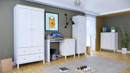 Wizualizacja całego zestawu mebli WINTER Biały, Buk