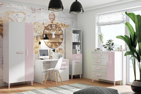 Wizualizacja całego zestawu mebli ZYGZAK Białe, Róż