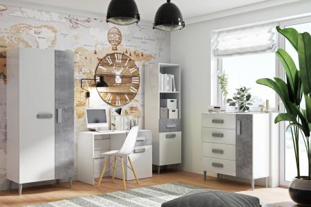 Wizualizacja całego zestawu mebli ZYGZAK Biała, Beton