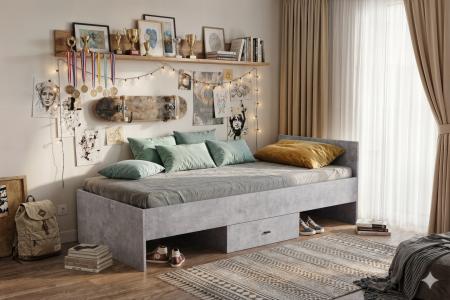 Łóżko młodzieżowe BRILO, Beton - wizualizacja HD