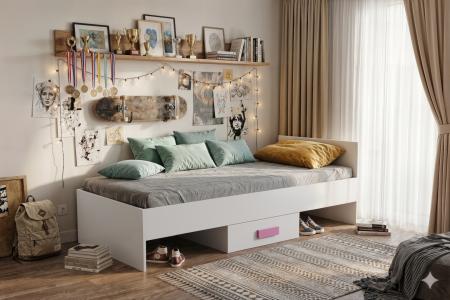 Łóżko młodzieżowe LEMON, Biały, Różowy - wizualizacja HD