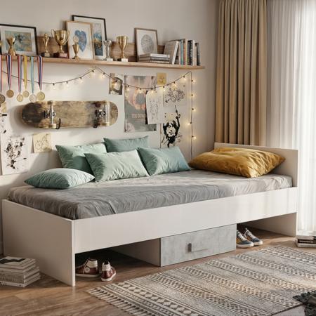 Łóżko młodzieżowe ZYGZAK, Biały, Beton