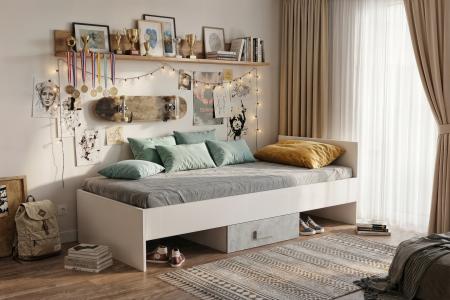 Łóżko młodzieżowe ZYGZAK, Biały, Beton - wizualizacja HD