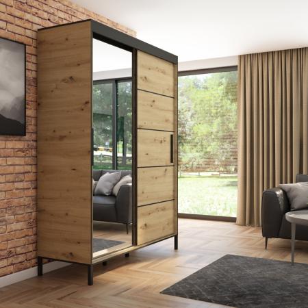 Szafa przesuwna Braga 160 z lustrem, Artisan, Czarne listwy 2