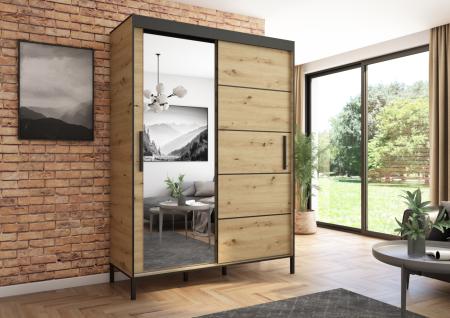 Szafa przesuwna Braga 160 z lustrem, Artisan, Czarne listwy - wizualizacja HD