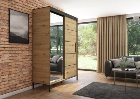 Szafa przesuwna Braga 160 z lustrem, Artisan, Czarne listwy - wizualizacja HD 2