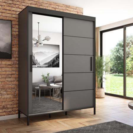 Szafa przesuwna Braga 160 z lustrem, Antracyt, Czarne listwy