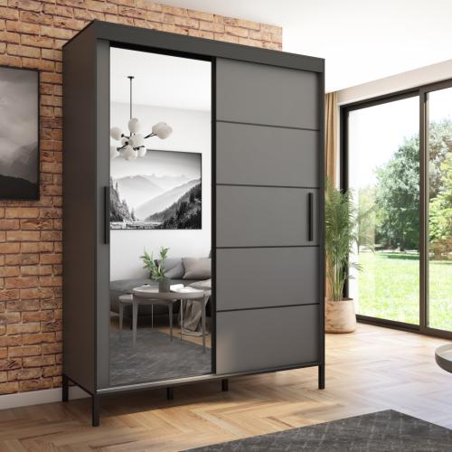 Przejdź do produktu Szafa przesuwna Braga 160 z lustrem, Antracyt, Czarne listwy