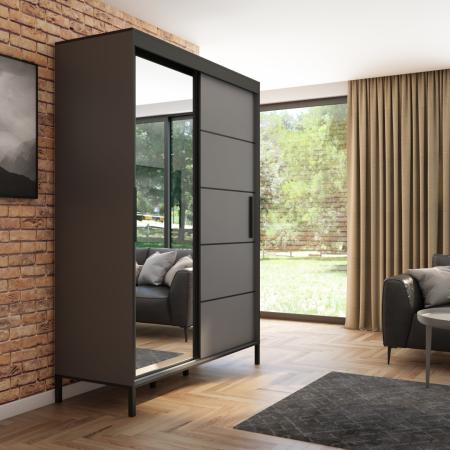 Szafa przesuwna Braga 160 z lustrem, Antracyt, Czarne listwy 2