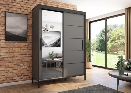 Szafa przesuwna Braga 160 z lustrem, Antracyt, Czarne listwy - wizualizacja HD