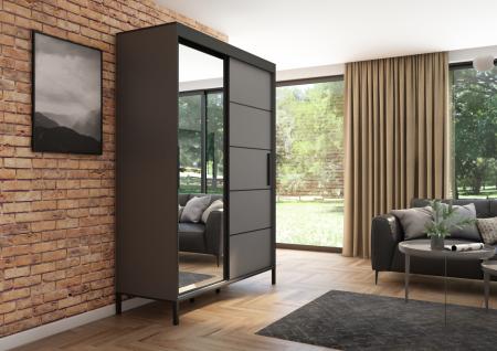 Szafa przesuwna Braga 160 z lustrem, Antracyt, Czarne listwy - wizualizacja HD 2