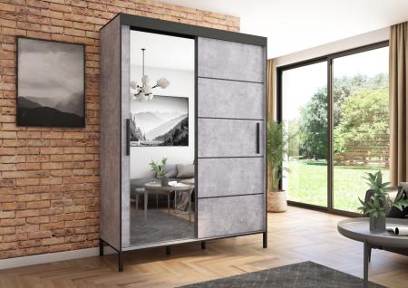 Szafa przesuwna Braga 160 z lustrem, Beton, Czarne listwy - wizualizacja HD