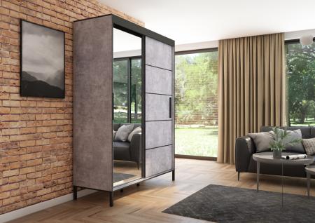 Szafa przesuwna Braga 160 z lustrem, Beton, Czarne listwy - wizualizacja HD 2