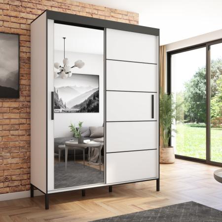 Szafa przesuwna Braga 160 z lustrem, Biała, Czarne listwy