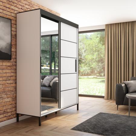 Szafa przesuwna Braga 160 z lustrem, Biała, Czarne listwy 2