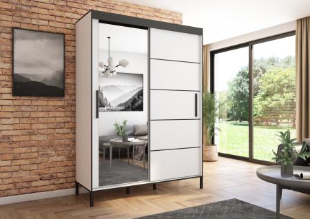 Szafa przesuwna Braga 160 z lustrem, Biała, Czarne listwy - wizualizacja HD