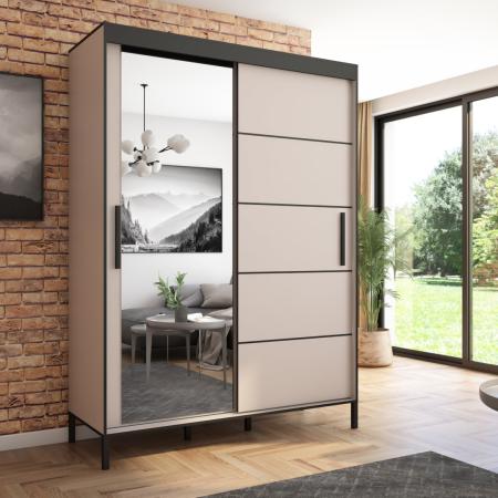 Szafa przesuwna Braga 160 z lustrem, Kaszmir, Czarne listwy