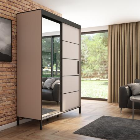 Szafa przesuwna Braga 160 z lustrem, Kaszmir, Czarne listwy 2