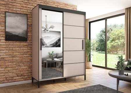 Szafa przesuwna Braga 160 z lustrem, Kaszmir, Czarne listwy - wizualizacja HD