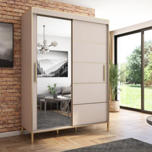 Przejdź do produktu Szafa przesuwna Braga 160 z lustrem, Kaszmir, Złote listwy