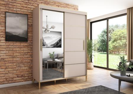 Szafa przesuwna Braga 160 z lustrem, Kaszmir, Złote listwy - wizualizacja HD