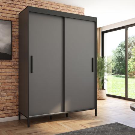 Szafa przesuwna BRAGA 160 gładka, Antracyt, Czarne listwy