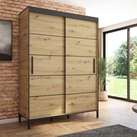 Szafa przesuwna BRAGA 160, Artisan, Czarne listwy