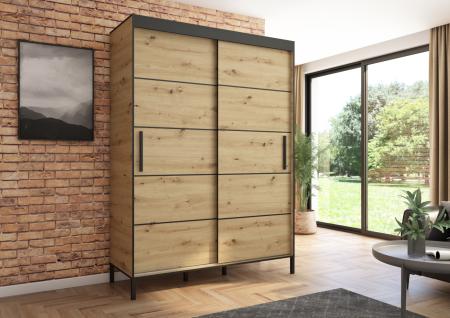 Szafa przesuwna BRAGA 160, Artisan, Czarne listwy - wizualizacja HD