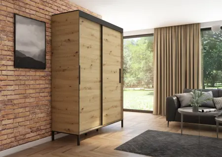 Szafa przesuwna BRAGA 160 gładka, Artisan, Czarne listwy - wizualizacja HD 2