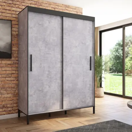 Szafa przesuwna BRAGA 160 gładka, Beton, Czarne listwy