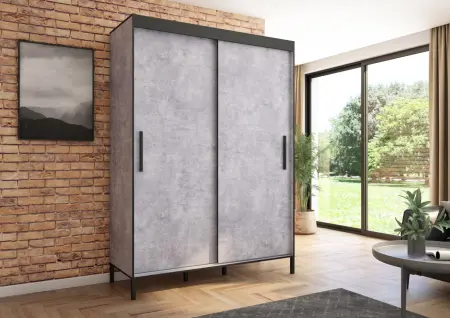 Szafa przesuwna BRAGA 160 gładka, Beton, Czarne listwy - wizualizacja HD