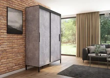 Szafa przesuwna BRAGA 160 gładka, Beton, Czarne listwy - wizualizacja HD 2